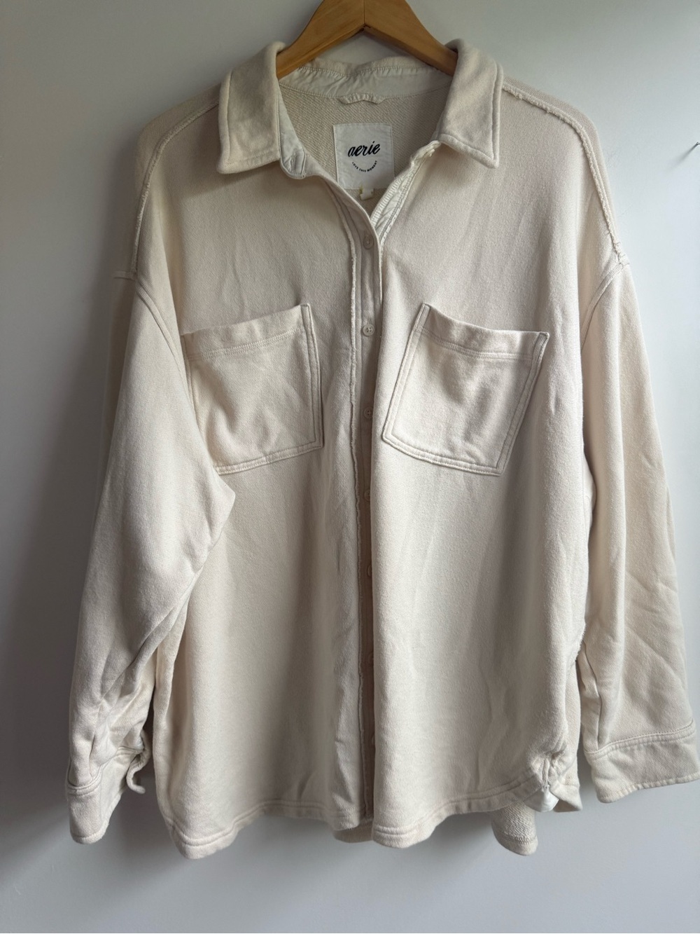 aerie Cream Button-Front Shirt Jacket